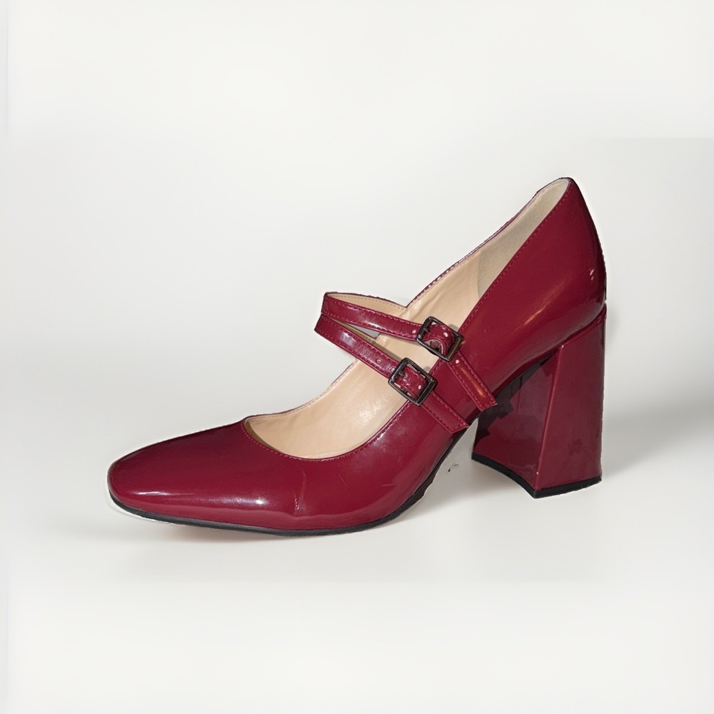 Marc Fisher Women's Charisy Mary Jane Block Heel Pumps Dark Red Patent Size 9.5M